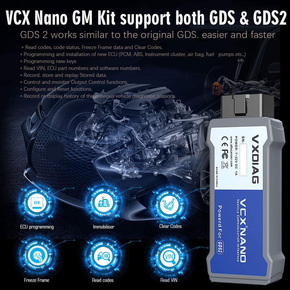 VXDIAG VCX Nano GDS2 and Tech2Win Diagnostic Tool Compatible for GM/OPEL with Global Diagnostic Programming System GDS & GDS2 Blue