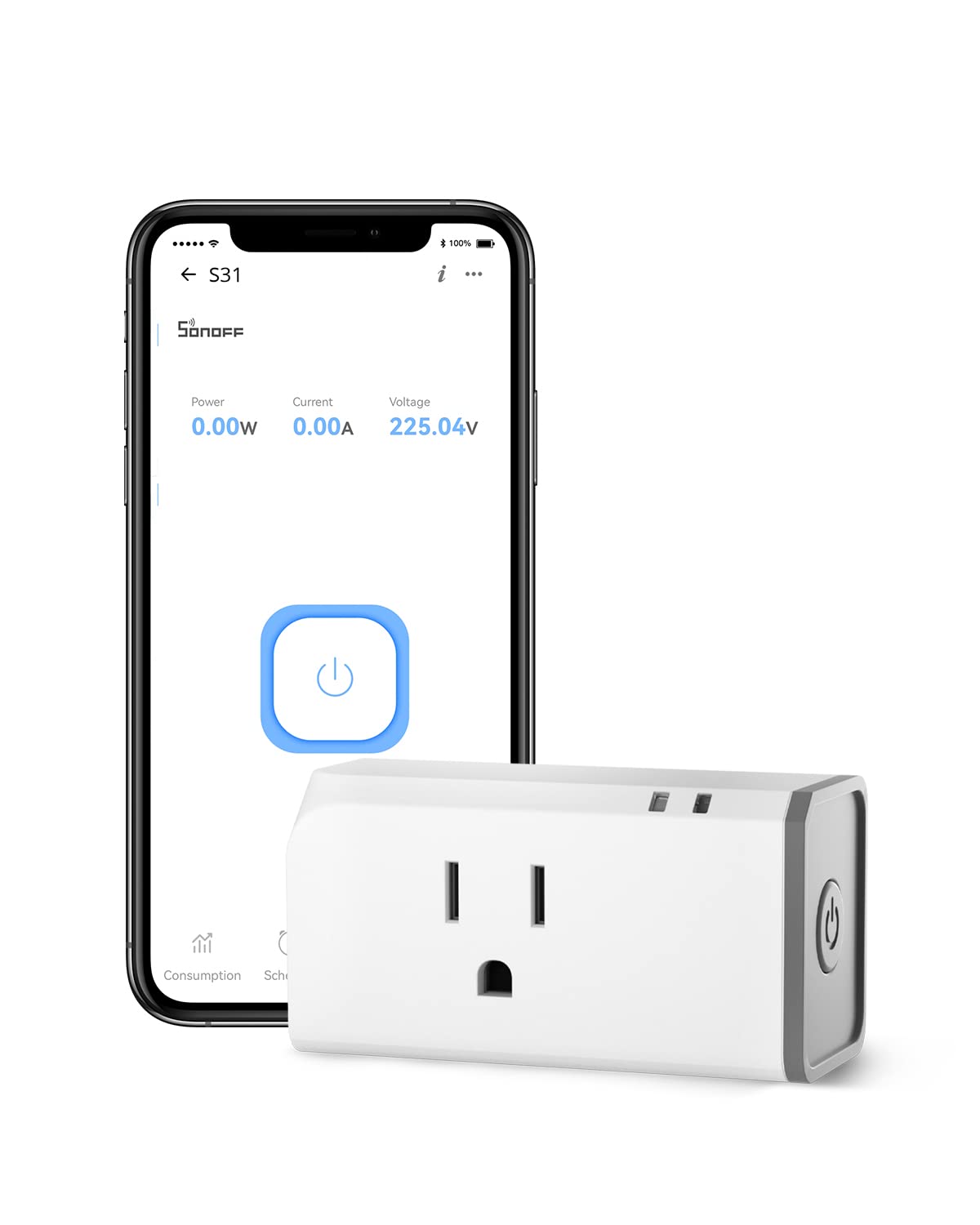 SONOFF S31 WiFi Smart Plug with Energy Monitoring, 15A Smart Outlet Socket ETL Certified, Work with Alexa & Google Home Assistant, IFTTT Supporting, 2.4 Ghz WiFi Only (1-Pack)