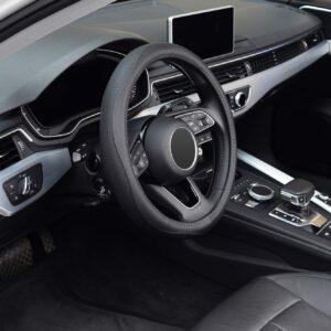 KAFEEK Steering Wheel Cover, Universal 15 inch, Microfiber Leather, Anti-Slip, Odorless, Black Lines