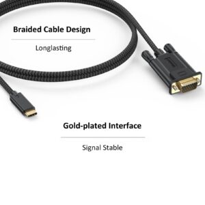 DteeDck USB C to VGA Cable 3 ft, USBC Type C to VGA Cord Braided (Thunderbolt 3) Compatible with iMac, MacBook Pro, MacBook Air, Surface Book 2, Chromebook and More