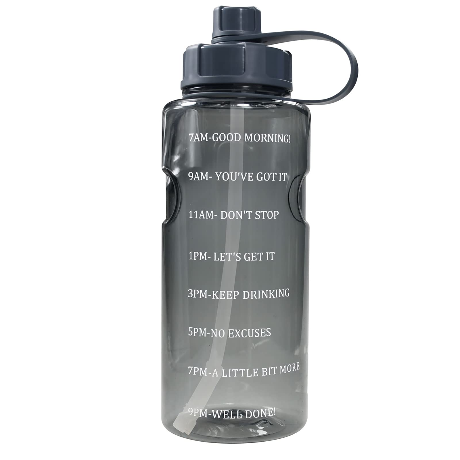 Half Gallon 64 OZ Water Bottle with Straw & Time Marker, BPA Free Reusable Motivational Water Bottle That Reminds You to Drink Water, Large Sports Water Bottle with Handle Easy to Carry Around For Fit