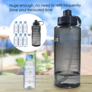 Half Gallon 64 OZ Water Bottle with Straw & Time Marker, BPA Free Reusable Motivational Water Bottle That Reminds You to Drink Water, Large Sports Water Bottle with Handle Easy to Carry Around For Fit