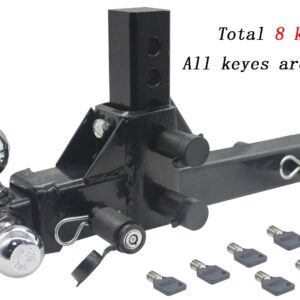 AC-DK Adjustable Trailer Hitch Ball Mount, Fits 2-Inch Receiver, 5-3/4-Inch Drop, 1-7/8, 2, 2-5/16-Inch Balls, 10,000 lbs, Come with 4-Pack 5/8" Tow Hitch Pin Locks Keys