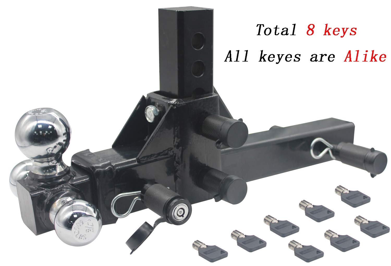 AC-DK Adjustable Trailer Hitch Ball Mount, Fits 2-Inch Receiver, 5-3/4-Inch Drop, 1-7/8, 2, 2-5/16-Inch Balls, 10,000 lbs, Come with 4-Pack 5/8" Tow Hitch Pin Locks Keys