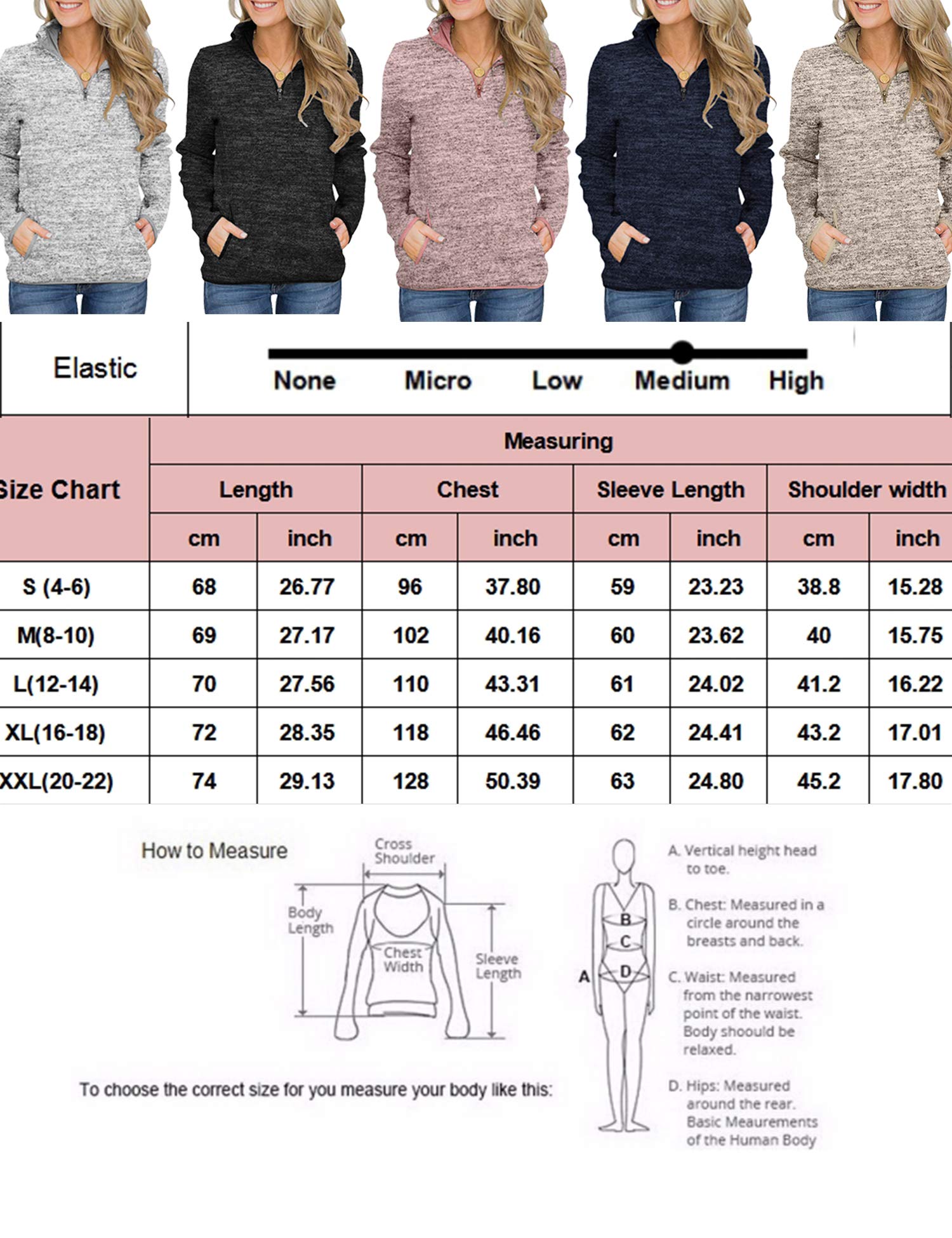 AKEWEI Fall Women Half Zipper Long Sleeve Pullover Hoodie Casual Sweatshirt Stand Collar Tops with Pocket Grey L