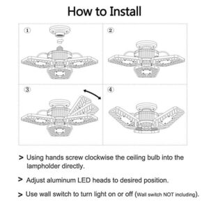 TOHUU 60W LED Garage Lights,Deformable LED Garage Ceiling Lights 6000LM,Ceiling Light E26/E27 Motion Activated Light,6000K Cold White LED Shop Lights for Garage,Warehouse, Workshop(Black)