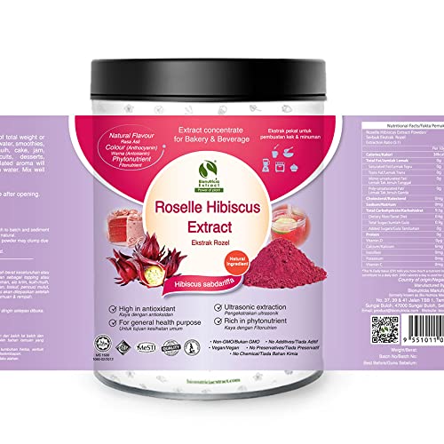 Roselle Hibiscus Extract 200g | Natural Asian Gourmet Standardized Fresh Beverage or Bakery Ingredient, Natural Flavor, Natural Color, Phytonutrient of Powder