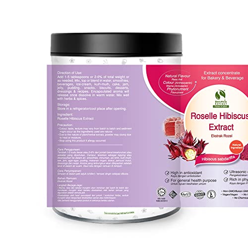 Roselle Hibiscus Extract 200g | Natural Asian Gourmet Standardized Fresh Beverage or Bakery Ingredient, Natural Flavor, Natural Color, Phytonutrient of Powder