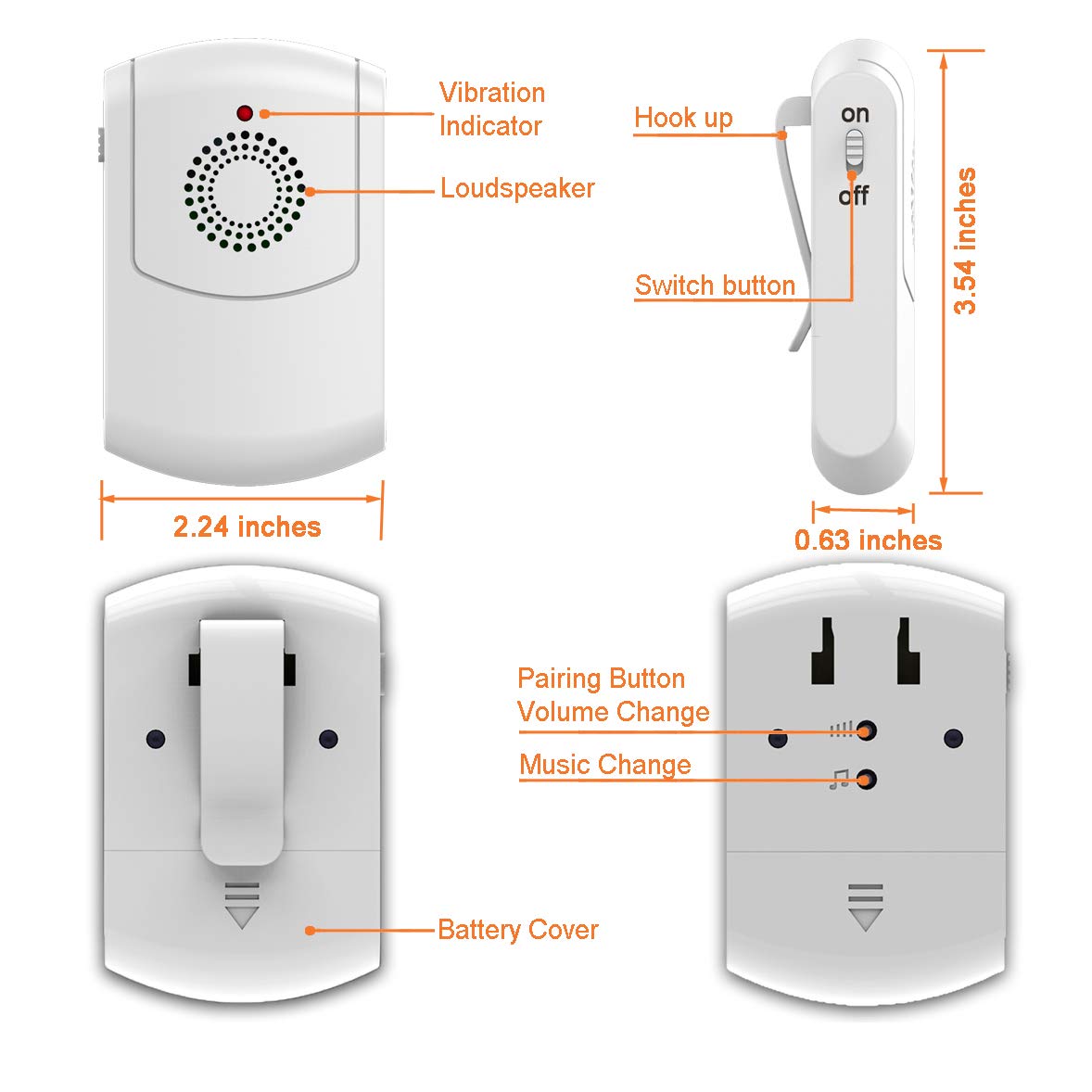 Caregiver Pager Wireless Call Button System Personal Alert Panic Button for Home Elderly Nurses Calling System with Pager and Emergency Button (1Receiver+1Button)