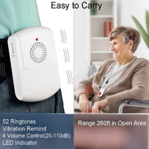 Caregiver Pager Wireless Call Button System Personal Alert Panic Button for Home Elderly Nurses Calling System with Pager and Emergency Button (1Receiver+1Button)