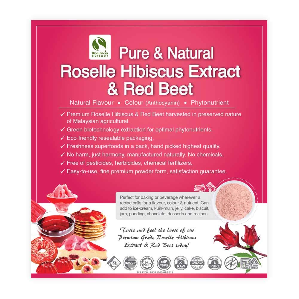 Roselle Hibiscus Extract - Bionutricia Extract Natural Asian Gourmet Standardized Fresh Beverage or Bakery Ingredient, Natural Flavor, Natural Color, Phytonutrient of Powder (1000g)