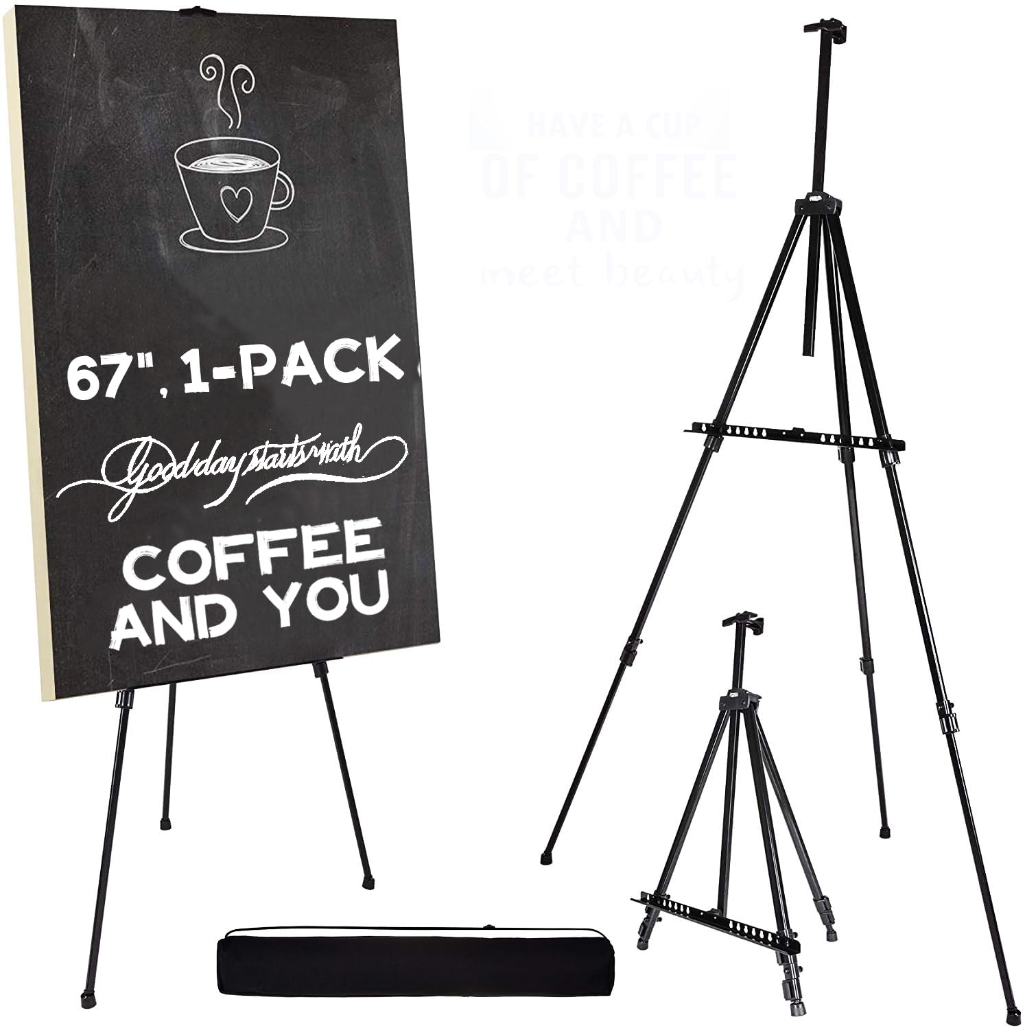 Artify 67 Inches Double Tier Easel Stand, Adjustable Height from 22-67”, 3 in 1, for Painting and Display with a Carrying Bag, 1PACK