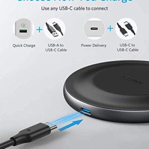 Anker 15W Max Wireless Charger with USB-C, PowerWave Alloy Pad, Qi Certified Fast Charging for iPhone SE, 11, 11 Pro, 11 Pro Max, X, Xs, Xr, Galaxy S20 S10 S9, Note 10, Note 9 & More (No AC Adapter)