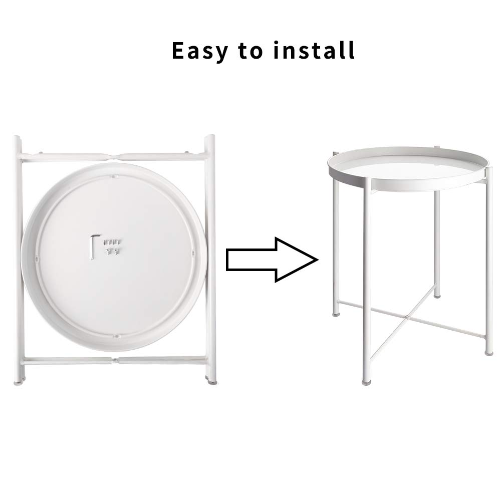 EKNITEY End Table,Folding Metal Side Table Waterproof Small Coffee Table Sofa Side Table with Removable Tray for Living Room Bedroom Balcony and Office