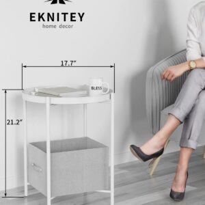 EKNITEY End Table,Folding Metal Side Table Waterproof Small Coffee Table Sofa Side Table with Removable Tray for Living Room Bedroom Balcony and Office