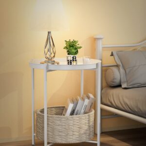 EKNITEY End Table,Folding Metal Side Table Waterproof Small Coffee Table Sofa Side Table with Removable Tray for Living Room Bedroom Balcony and Office