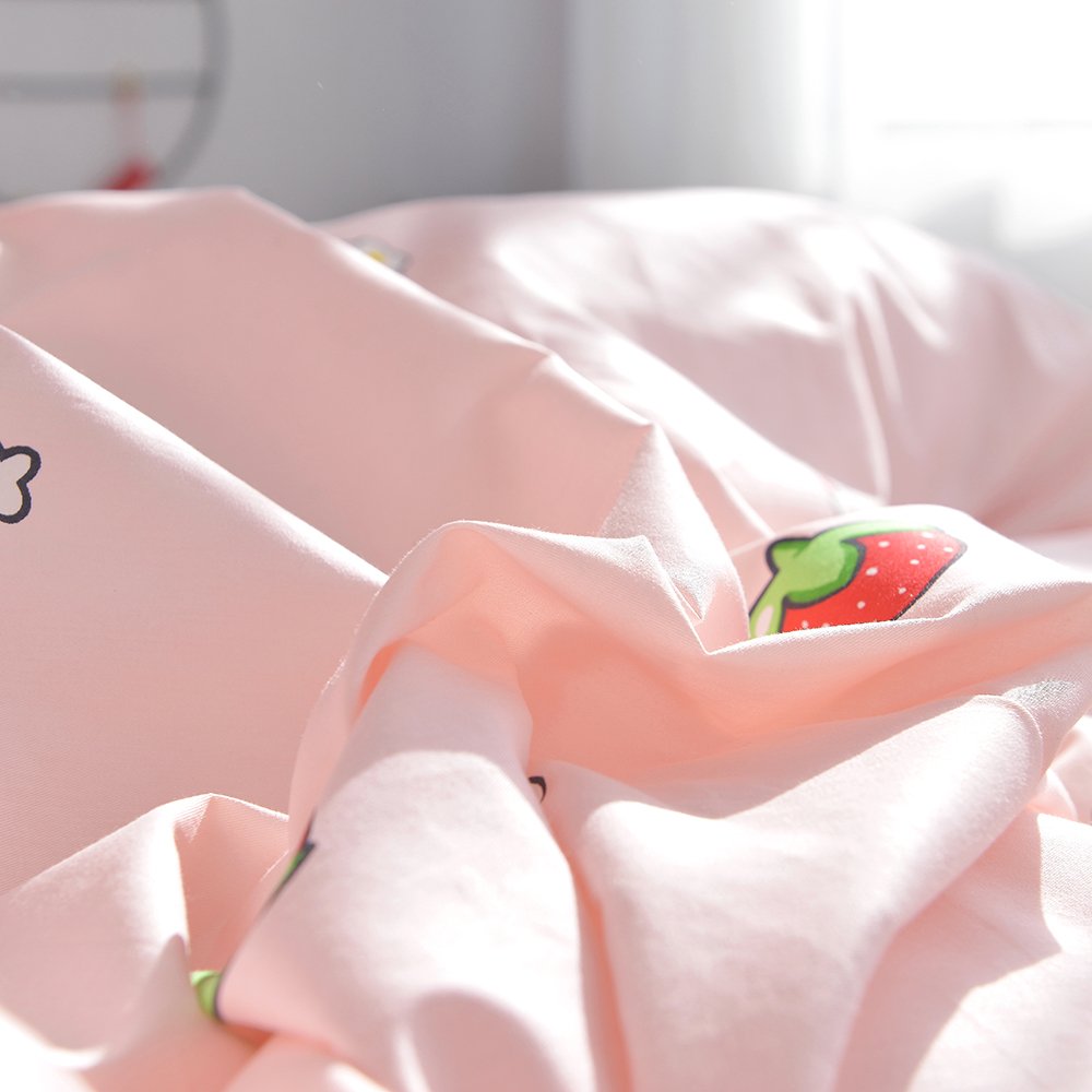 EAVD Kawaii Strawberry Duvet Cover Queen Pink Soft 100% Cotton Cute Strawberry bedding Set for Girls/boys Women Japanese Strawberry Comforter Set Full Aesthetic bedding Set(NO Comforter)