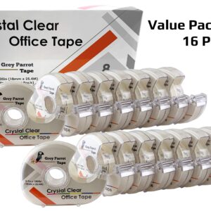 Greyparrot Office Tape Clear Refill Rolls + Dispenser(16 Pack),(3/4” X 1000in/pack). for Craft Jobs, Gift Wrapping, Office Work Clear(Transparent) Glossy Finish, Refillable (16000 inch/Total)