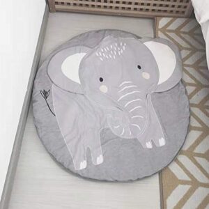 Hiltow Round Cartoon Elephant Nursery Rug Floor Playmats Crawling Mat Game Blanket for Play Room Decoration