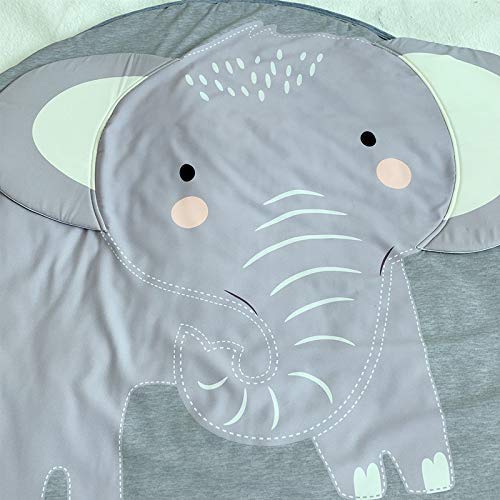 Hiltow Round Cartoon Elephant Nursery Rug Floor Playmats Crawling Mat Game Blanket for Play Room Decoration