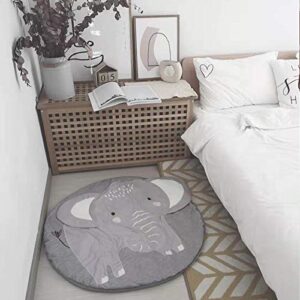 Hiltow Round Cartoon Elephant Nursery Rug Floor Playmats Crawling Mat Game Blanket for Play Room Decoration