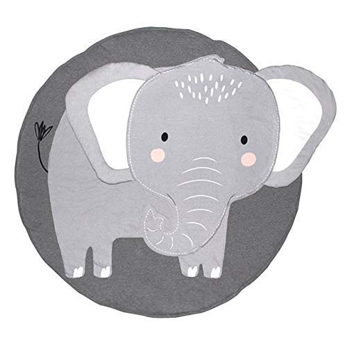 Hiltow Round Cartoon Elephant Nursery Rug Floor Playmats Crawling Mat Game Blanket for Play Room Decoration