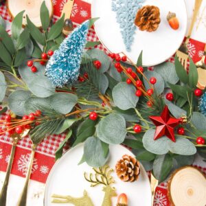 4 Pcs 6.5 Feet Artificial Silver Dollar Eucalyptus Leaves Garland with Willow Vines Twigs Leaves String for Doorways Greenery Garland Table Runner Garland Indoor Outdoor.