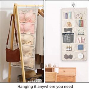 Dual-Sided 15 Mesh Pockets Hanging Closet Organizer for Bra,Underwear,Socks,Sunglasses,Snacks,Makeup,Closet Organizer Storage with Metal Hanger in Bedroom,Storeroom,Dorm(Beige)