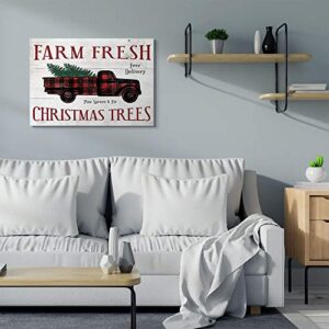 Stupell Industries Farm Fresh Christmas Trees Red Plaid Truck Holiday Word Design Canvas, Multi-Color