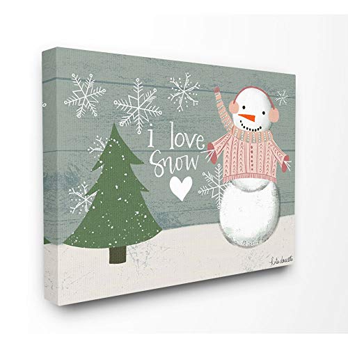 Stupell Industries I Love Snow Snowman Wood Texture Holiday Word Design Canvas, 30 x 40, Multi-Color