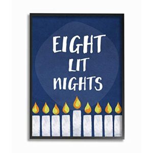 stupell industries eight lit nights hanukkah holiday blue word design framed, 11 x 14, multi-color