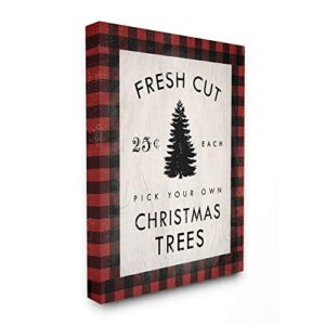 stupell industries fresh cut christmas trees holiday red plaid word design canvas, multi-color