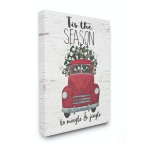 stupell industries mingle and jingle red truck christmas holiday word design canvas, 24 x 30, multi-color