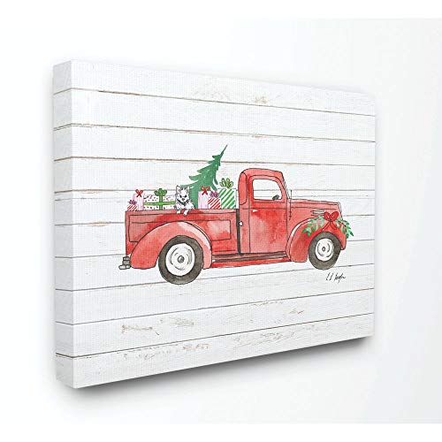 Stupell Industries Christmas Red Truck Tree Wood Texture Holiday Design Canvas, Multi-Color