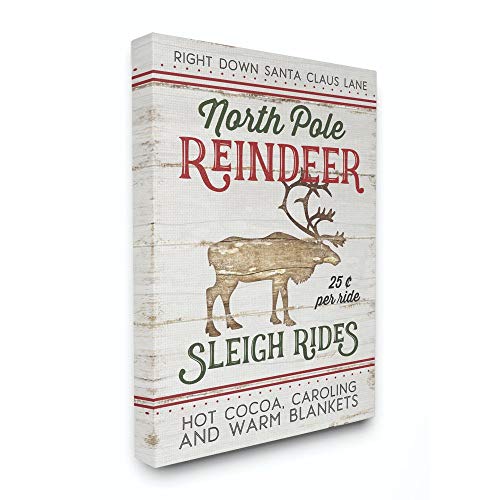 Stupell Industries North Pole Reindeer Wood Texture Holiday Christmas Word Design Canvas, 24 x 30, Multi-Color