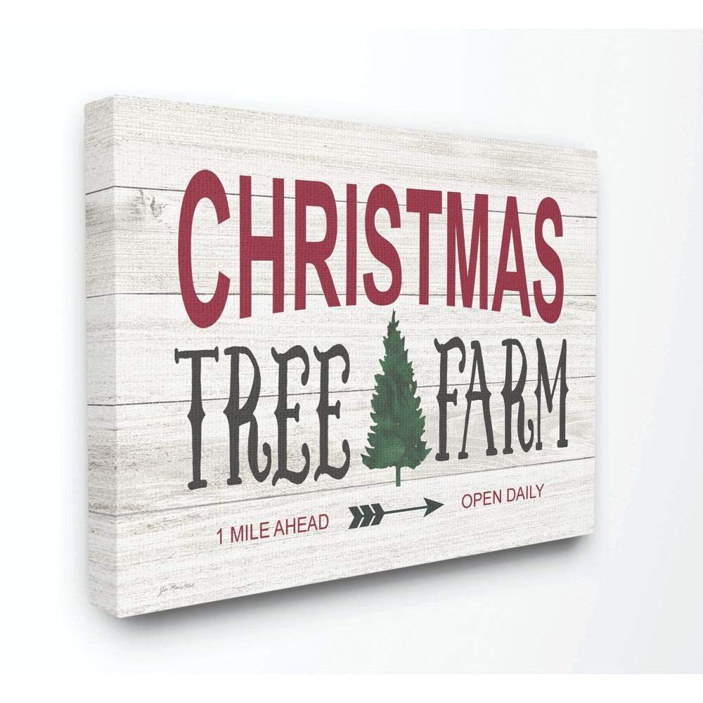 Stupell Industries Christmas Trees Farm Wood Texture Holiday Word Design Canvas, Multi-Color