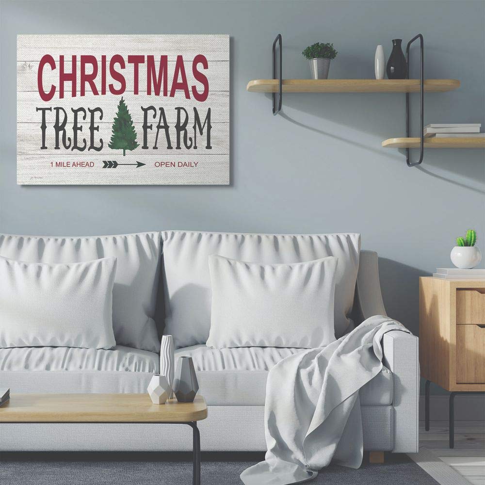 Stupell Industries Christmas Trees Farm Wood Texture Holiday Word Design Canvas, Multi-Color