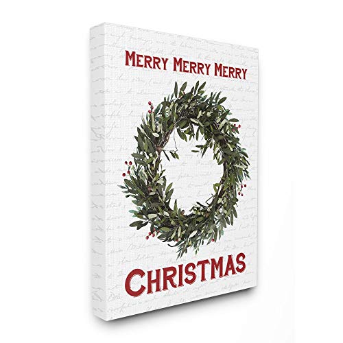 Stupell Industries Merry Christmas Wreath Holiday Word Design Canvas, 36 x 48, Multi-Color