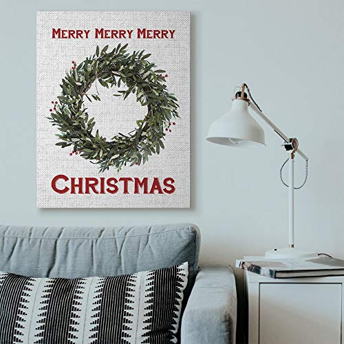 Stupell Industries Merry Christmas Wreath Holiday Word Design Canvas, 36 x 48, Multi-Color