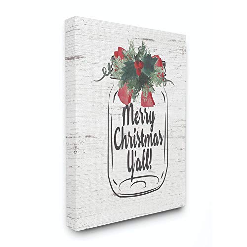 Stupell Industries Merry Christmas Yall Mason Jar Holiday Word Design Canvas, 24 x 30, Multi-Color