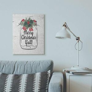 Stupell Industries Merry Christmas Yall Mason Jar Holiday Word Design Canvas, 24 x 30, Multi-Color
