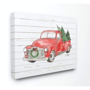 Stupell Industries Red Truck Christmas Tree Wood Texture Holiday Design Canvas, Multi-Color