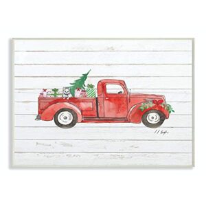 Stupell Industries Christmas Red Truck Tree Wood Texture Holiday Design Wall Plaque, Multi-Color
