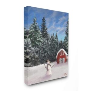 Stupell Industries Snowman On Farm Red Barn Holiday Christmas Illustration Canvas, 36 x 48, Multi-Color