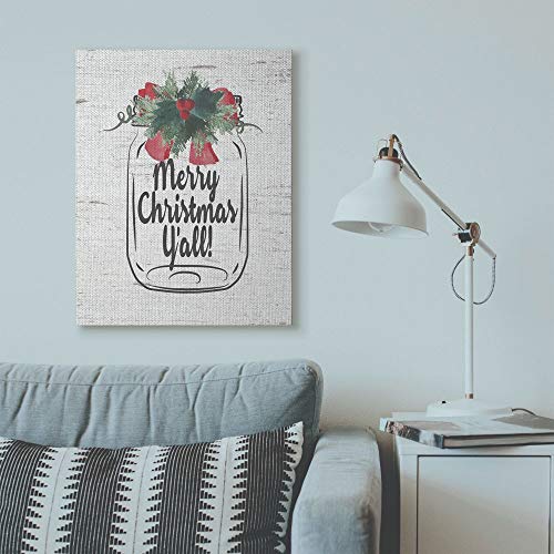 Stupell Industries Merry Christmas Yall Mason Jar Holiday Word Design Canvas, 30 x 40, Multi-Color