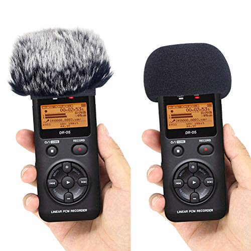 Windscreen Deadcat and Foam Cover for DR-05X DR-05 Mic Recorders, Indoor Outdoor Microphone Wind Muff by SUNMON