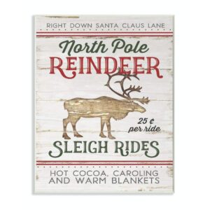 stupell industries north pole reindeer wood texture holiday christmas word design wall plaque, 13 x 19, multi-color