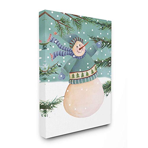 Stupell Industries Snowman Pine Trees Holiday Christmas Illustration, Gallery Wrapped Canvas, Multi-Color
