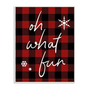 stupell industries oh what fun christmas holiday red plaid word design wall plaque, 13 x 19, multi-color