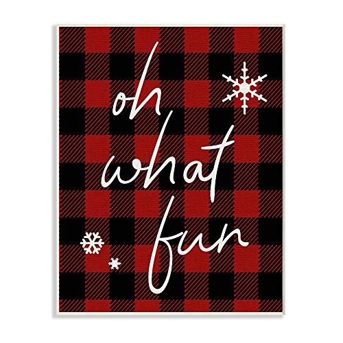 Stupell Industries Oh What Fun Christmas Holiday Red Plaid Word Design Wall Plaque, 13 x 19, Multi-Color